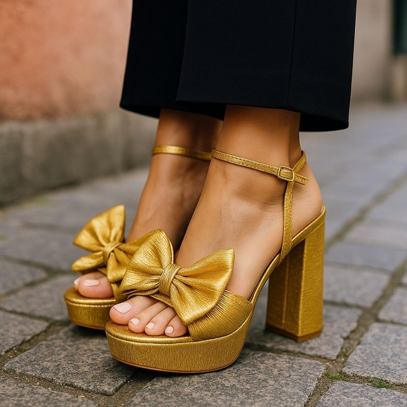 SHOES HIGH HEELS GOLD PRE-OWED UNBRANDED - Picture 1 of 12